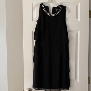 SLNY Black Layered Midi Dress with Pearl Details